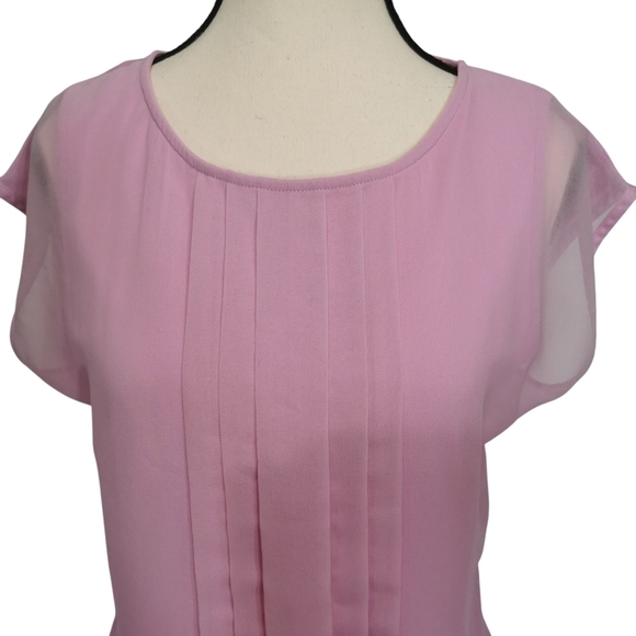Boden Scoop Neck Cap Sleeve Pleated Chiffon Front Pink Blouse - Sz 6 - Picture 2 of 6